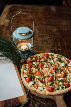 Sausage pizza show with flover flover decoration