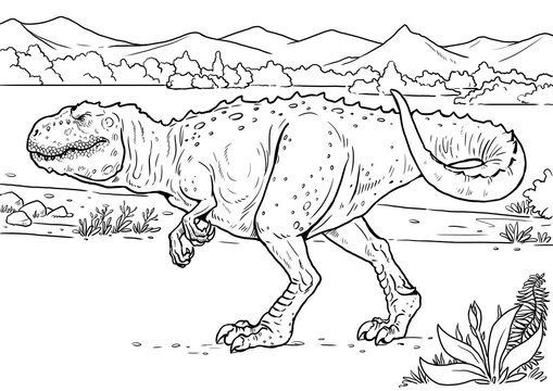 Carnivorous dinosaur - giganotosaurus.  Dino coloring page and coloring book template.