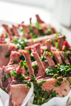 lamb racks ready to go in the oven