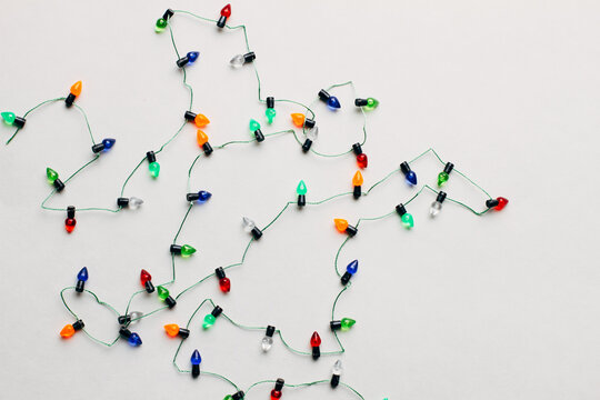 Closeup of string of mini holiday lights decoration