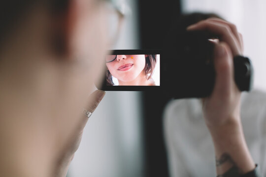 couple of young women making home video