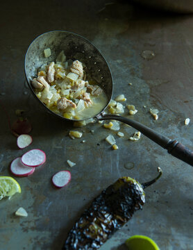 Chicken Paleo Pozole With Radish And Roasted Chile Pepper