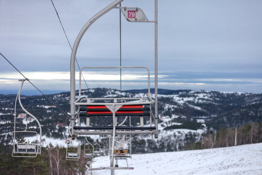 Old ski lift during the winter