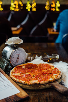 Sausage pizza show with flover flover decoration