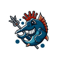 Illustration of king fish at water kingdom.This cartoon mascot style can be used as logo or mascot.