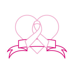 breast cancer awareness month, ribbon heart love emblem, healthcare concept line icon