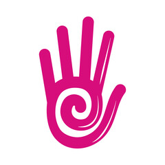 breast cancer awareness month, imprint of pink hand, healthcare concept flat icon style
