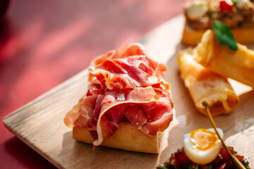 Assorted spanish tapas with different toppings