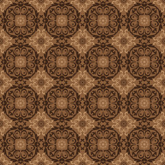 Unique circle motifs design on Indonesia batik with smooth dark brown color concept.