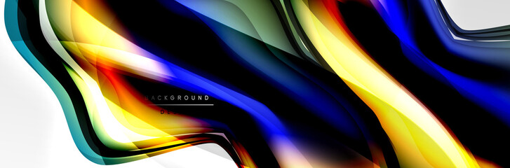 Vector abstract background, flowing liquid style bubble with metallic, color quicksilver chrome texture and color glow effects