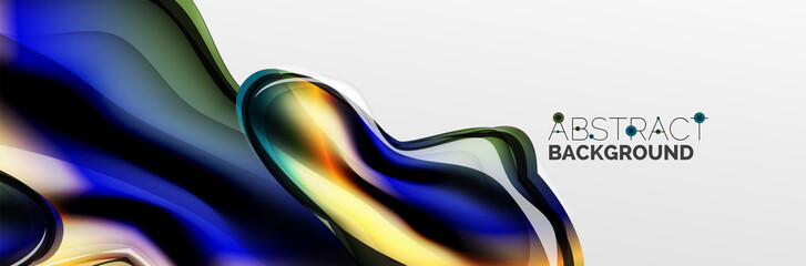 Vector abstract background, flowing liquid style bubble with metallic, color quicksilver chrome texture and color glow effects