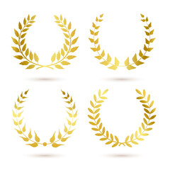 Gold set of laurel wreaths. Vector illustration . 
