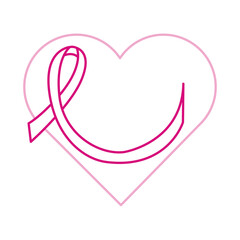 breast cancer awareness month, pink heart ribbon love, healthcare concept line icon