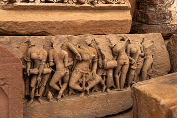 ancient destroyed ruined  statue of indian temple at harsh mountain sikar,rajasthan