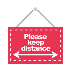 hanging signboard please keep distance text flat icon