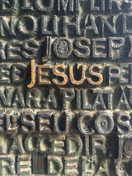 Names from the bible written on a Christian church entrance
