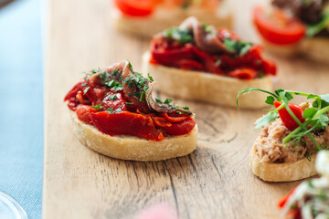 Assorted spanish tapas with different toppings