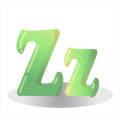 Letter Z green color drawn in cartoon style. Children's English alphabet. Vector illustration isolated on white background