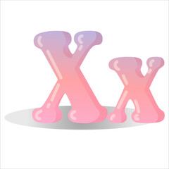 Letter X pink color drawn in cartoon style. Children's English alphabet. Vector illustration isolated on white background