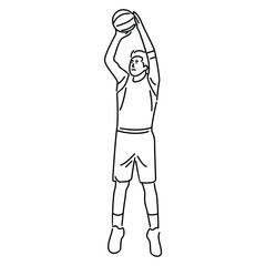 Man Playing Basketball. Line art illustration