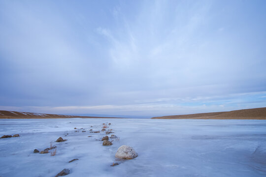 The Frozen River Huren Gol During Winter In Govi-Altai Province, Mongolia.