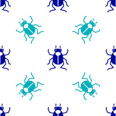 Blue Beetle bug icon isolated seamless pattern on white background. Vector.