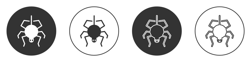 Black Spider icon isolated on white background. Happy Halloween party. Circle button. Vector.