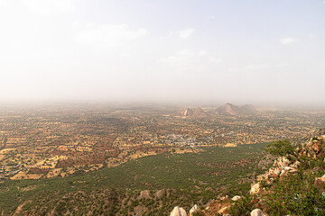 a beautyful view of aravali mountain range from hars mountain with wind mills at sikar rajasthan