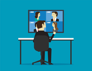 Fototapeta premium Business people making a video conference
