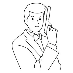 Secret agent, spy, policeman, detective, security guard with a gun