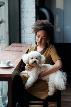 Woman Sitting at the Cafe with her Dog
