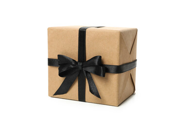 Gift box with black bow isolated on white background
