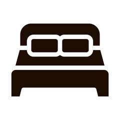 Motel Comfortable Double Bed Vector Icon. Bedroom Twin Room Bed, Hotel Performance Of Service Equipment Pictogram. Business Hostel Items Monochrome Illustration