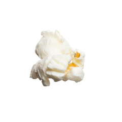 Close-up of studio classic shot salted popcorn isolated on white background. Tasty pop corn for cinema or snack.