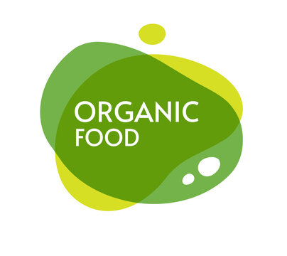 Organic natural healthy food abstract green label vector, fresh product badge emblem on fluid shape isolated