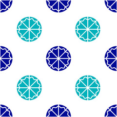 Blue Pizza icon isolated seamless pattern on white background. Fast food menu. Vector.