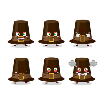 Brown pilgrims hat cartoon character with various angry expressions