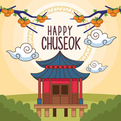 Obraz premium happy chuseok celebration with chinese building in landscape