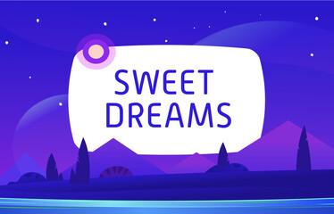 Sweet dream Vector night environment with sky clouds. Moonlight.
