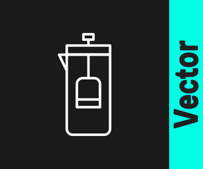 White line French press icon isolated on black background. Vector Illustration.
