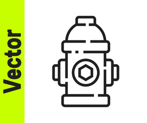 Black line Fire hydrant icon isolated on white background. Vector Illustration.