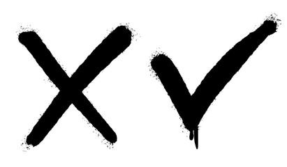 graffiti spray check mark and cross isolated on white background. vector illustration. © Kebon doodle