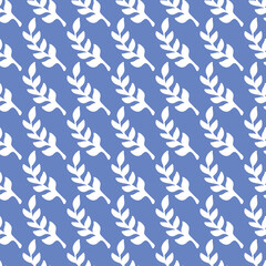 Simple vector foliage repeat pattern design. Blue and white nature background.