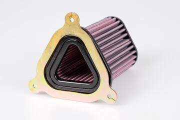 Car and motorcycle engine triangle air intake filter stage 2 on white background