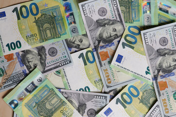 Dollar and euro banknotes money background texture