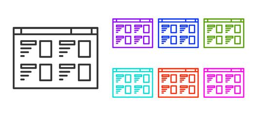 Black line Online play video icon isolated on white background. Film strip with play sign. Set icons colorful. Vector Illustration.