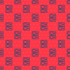 Blue line Metal mold plates for casting keys icon isolated seamless pattern on red background. Set for mass production and forgery of the keys. Vector Illustration.