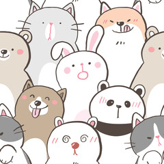 Seamless Pattern with Cute Cartoon Animal Illustration 