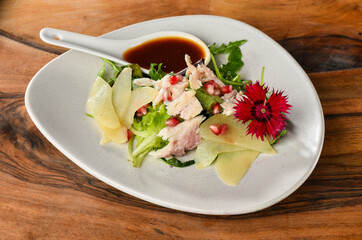 Salad with freesh Salmon and Pomegranate