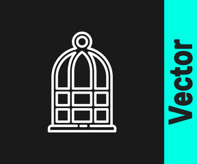 White line Cage for birds icon isolated on black background. Vector.